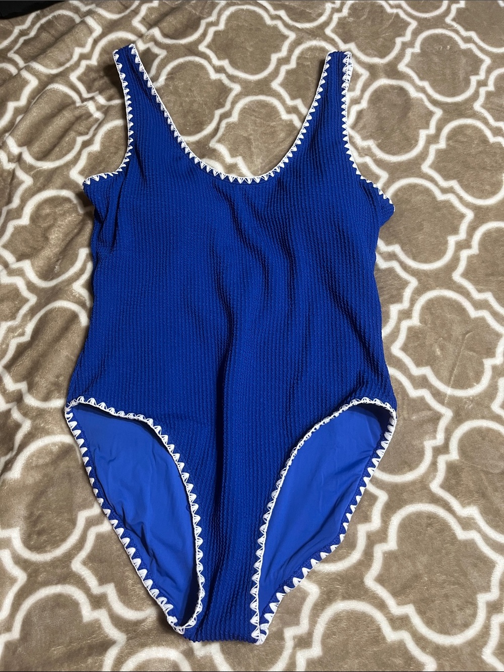 Betsey Johnson Royal Blue One-Piece Swimsuit with White Trim